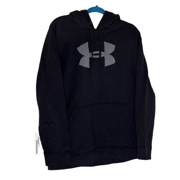 Under Armour Hoodie Sweatshirt Logo Pullover Mens Black Gray XL - Picture 1 of 7